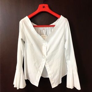 Free People White Shirt Top Flare Sleeve Size M